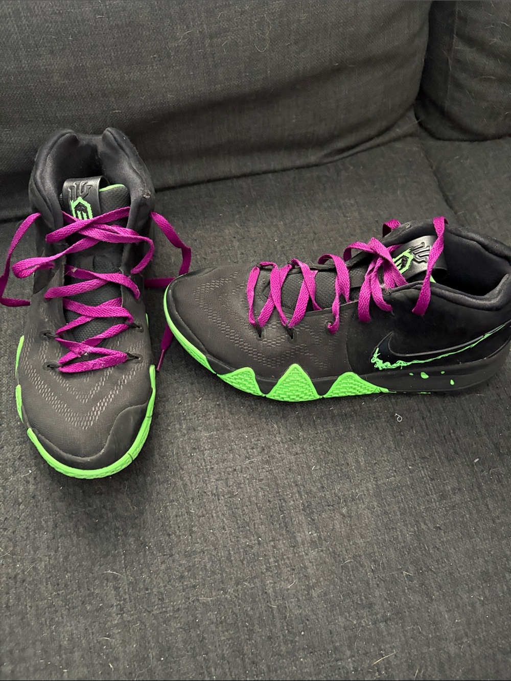 Nike Black Shoes with Neon Green Soles and Magenta Laces